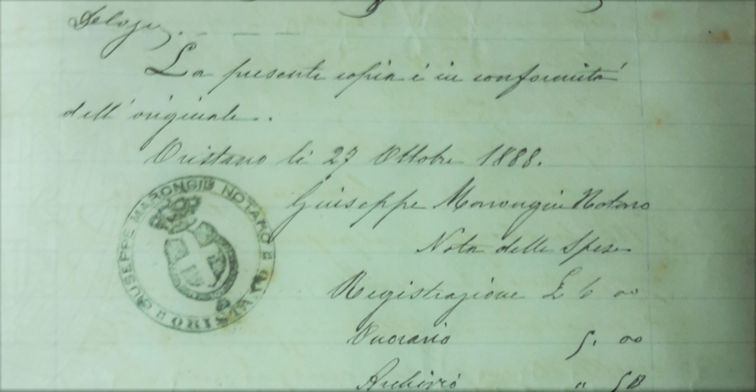 Official 1888 notary seal of Giuseppe Marongiu
